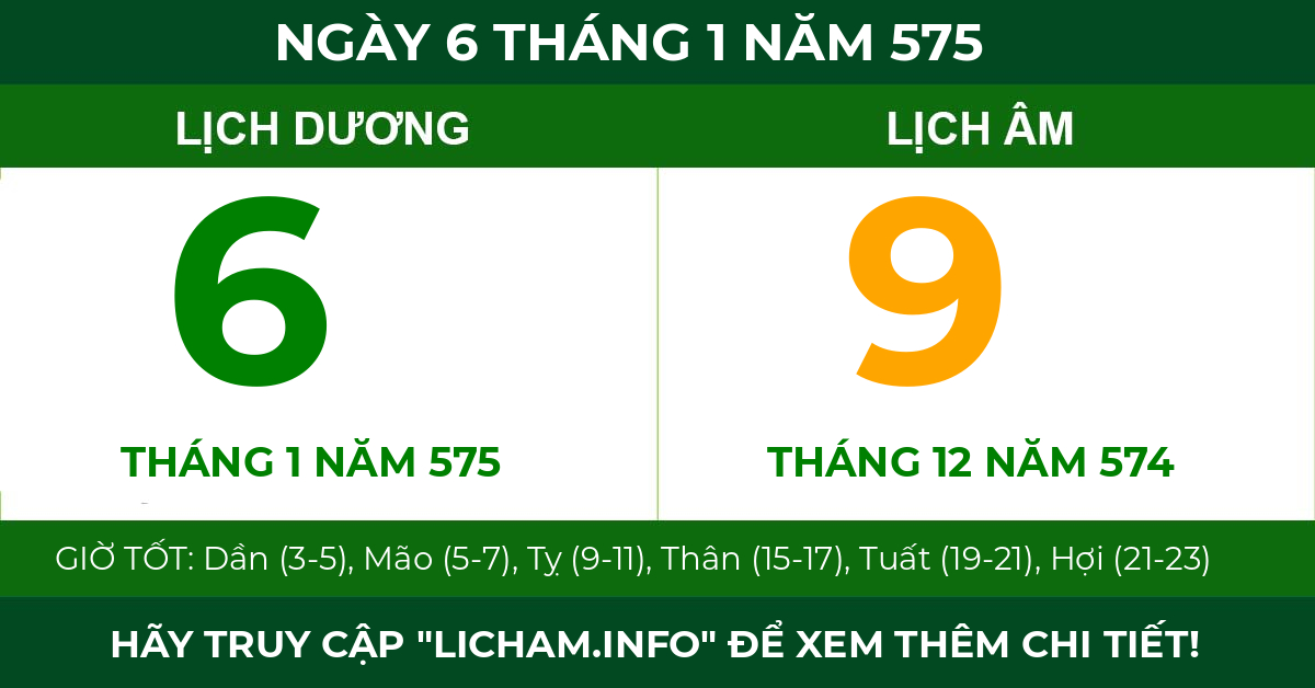 lịch âm ngày 6 tháng 1 năm 575