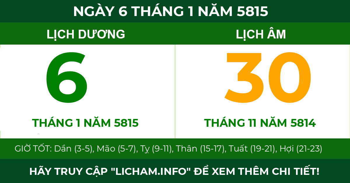 lịch âm ngày 6 tháng 1 năm 5815