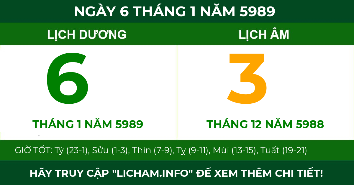 lịch âm ngày 6 tháng 1 năm 5989