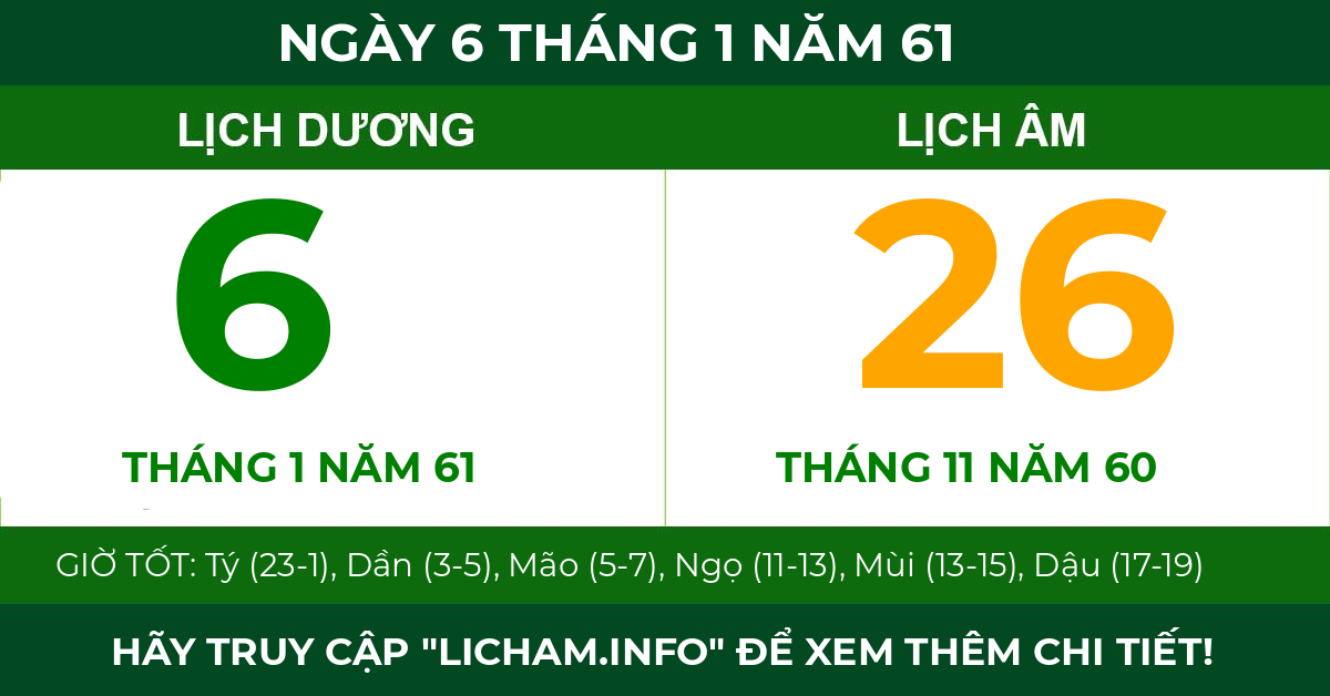 lịch âm ngày 6 tháng 1 năm 61