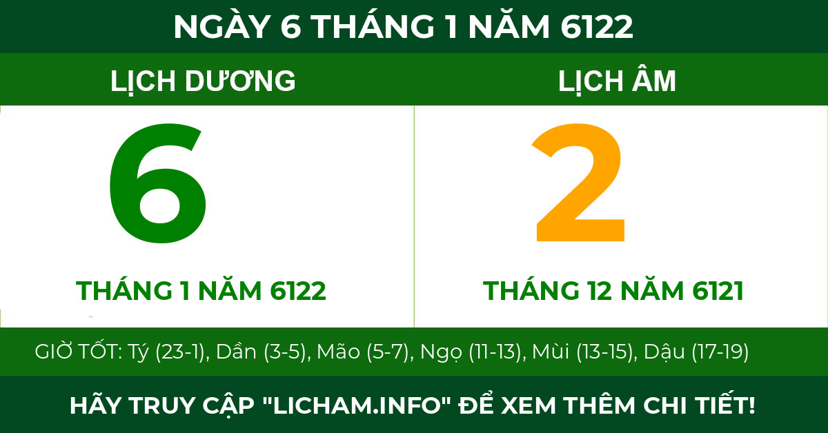 lịch âm ngày 6 tháng 1 năm 6122
