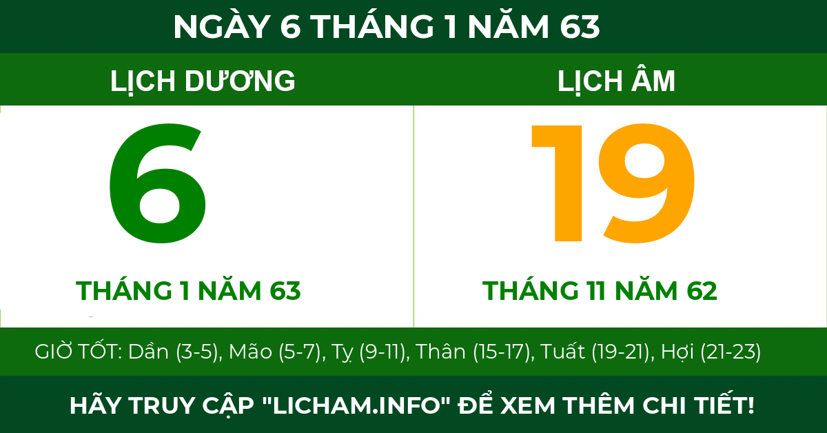 lịch âm ngày 6 tháng 1 năm 63