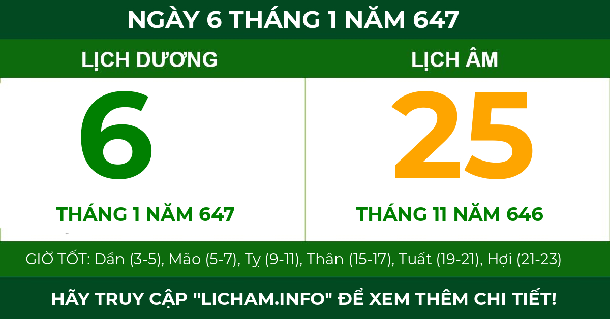 lịch âm ngày 6 tháng 1 năm 647