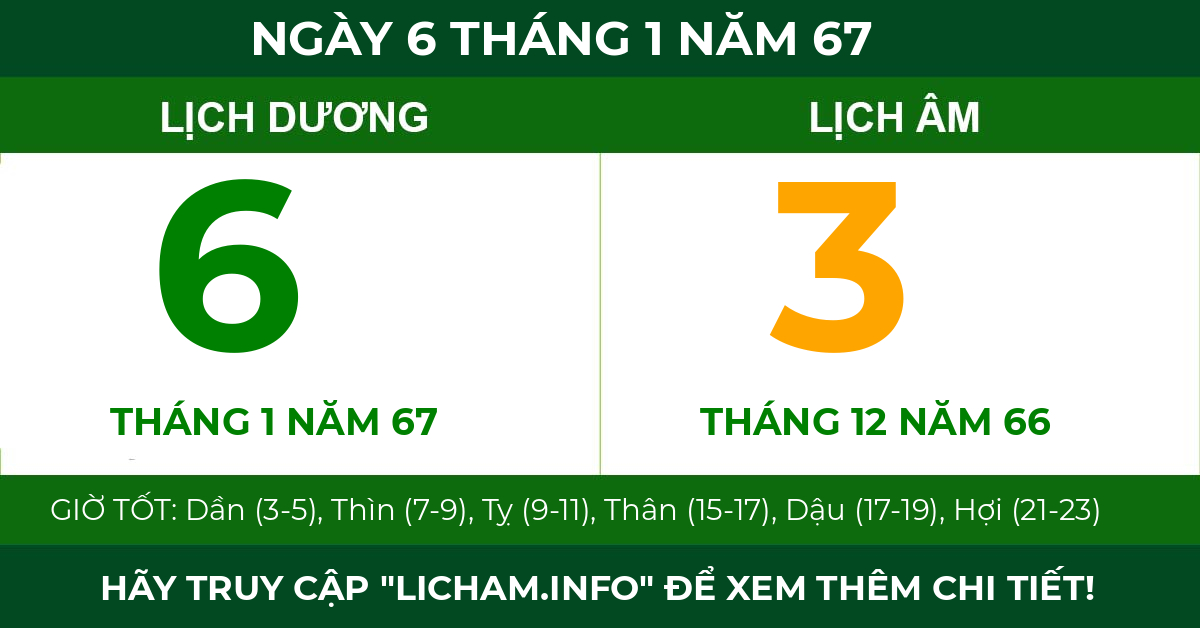 lịch âm ngày 6 tháng 1 năm 67