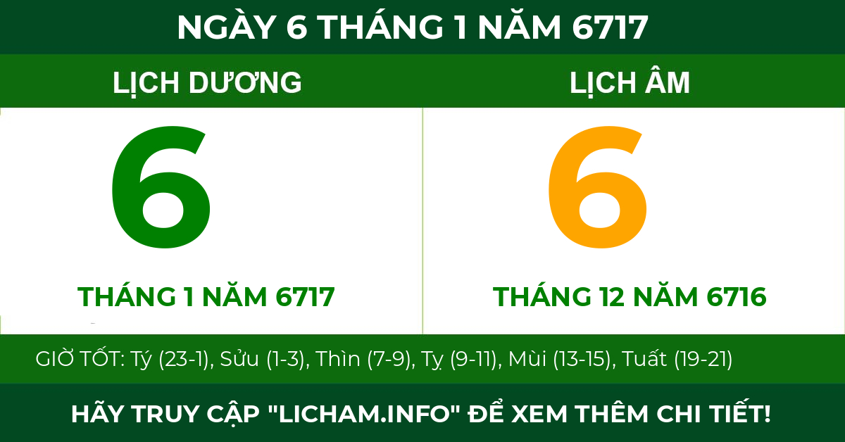 lịch âm ngày 6 tháng 1 năm 6717