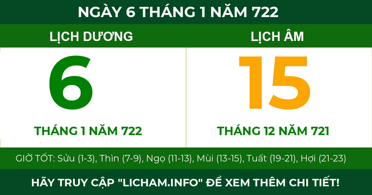 lịch âm ngày 6 tháng 1 năm 722
