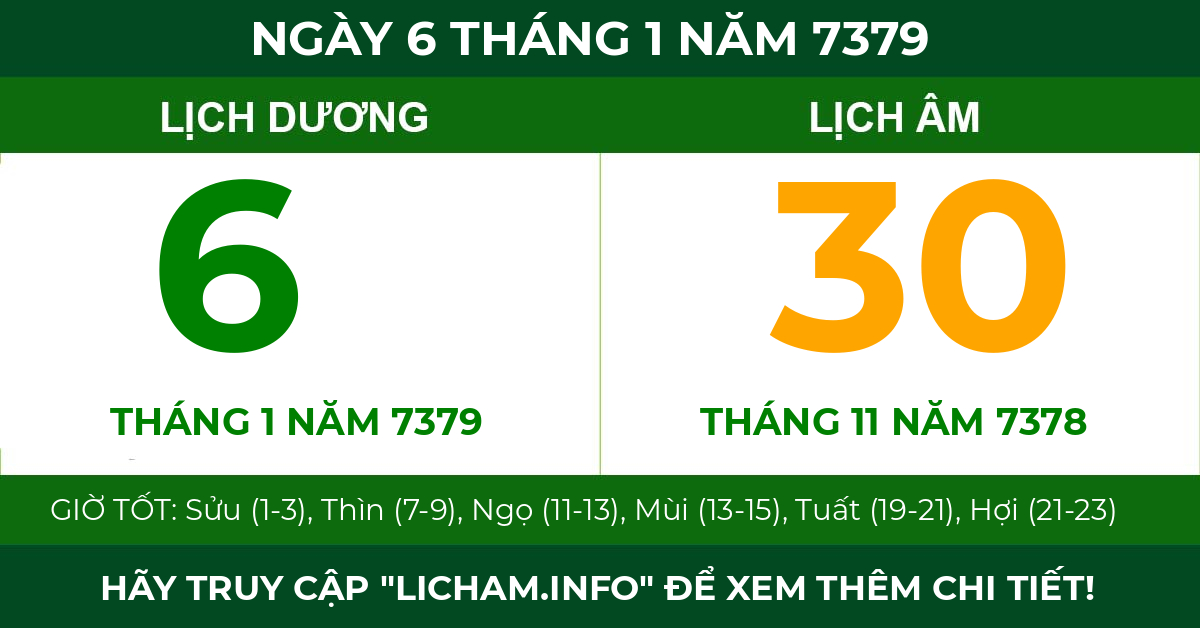 lịch âm ngày 6 tháng 1 năm 7379