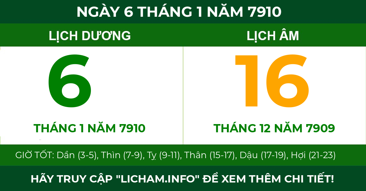 lịch âm ngày 6 tháng 1 năm 7910