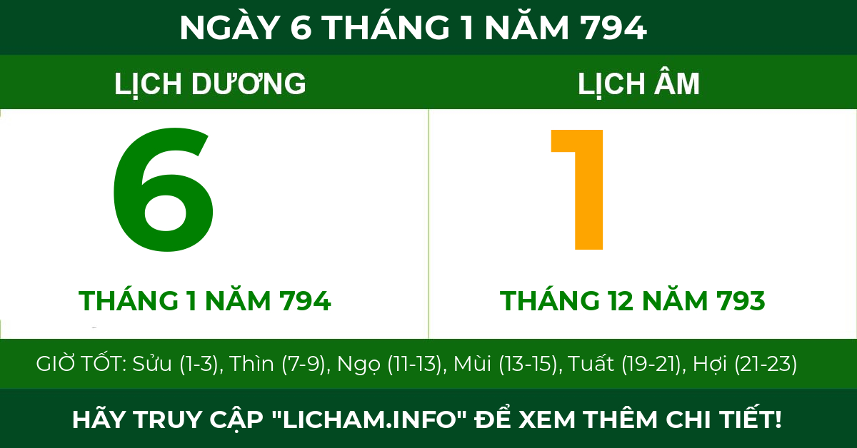 lịch âm ngày 6 tháng 1 năm 794