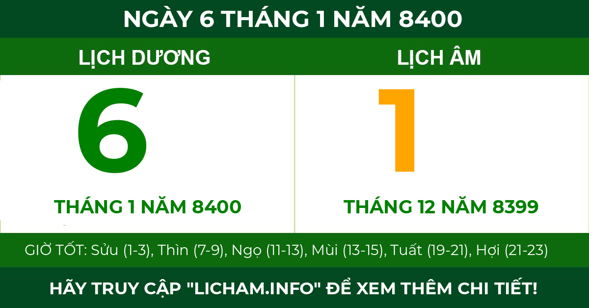 lịch âm ngày 6 tháng 1 năm 8400