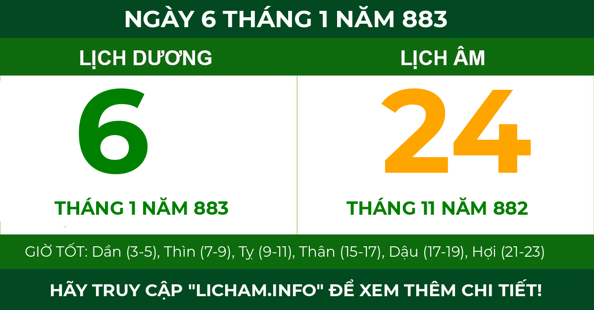 lịch âm ngày 6 tháng 1 năm 883