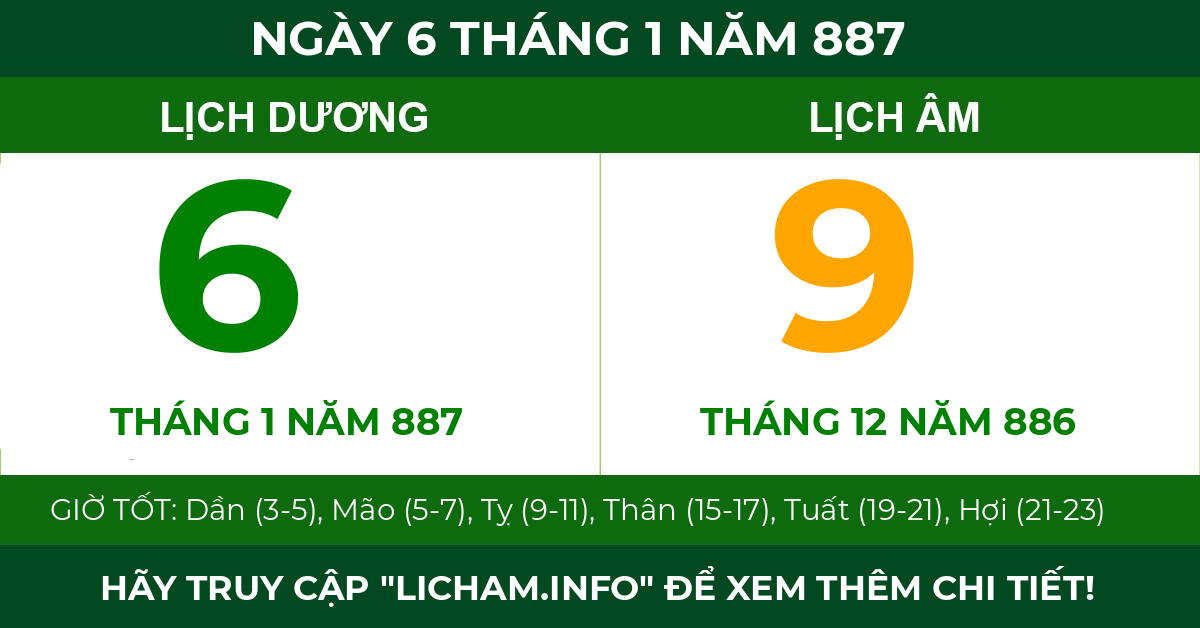 lịch âm ngày 6 tháng 1 năm 887