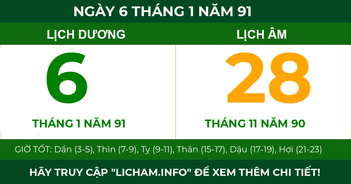 lịch âm ngày 6 tháng 1 năm 91