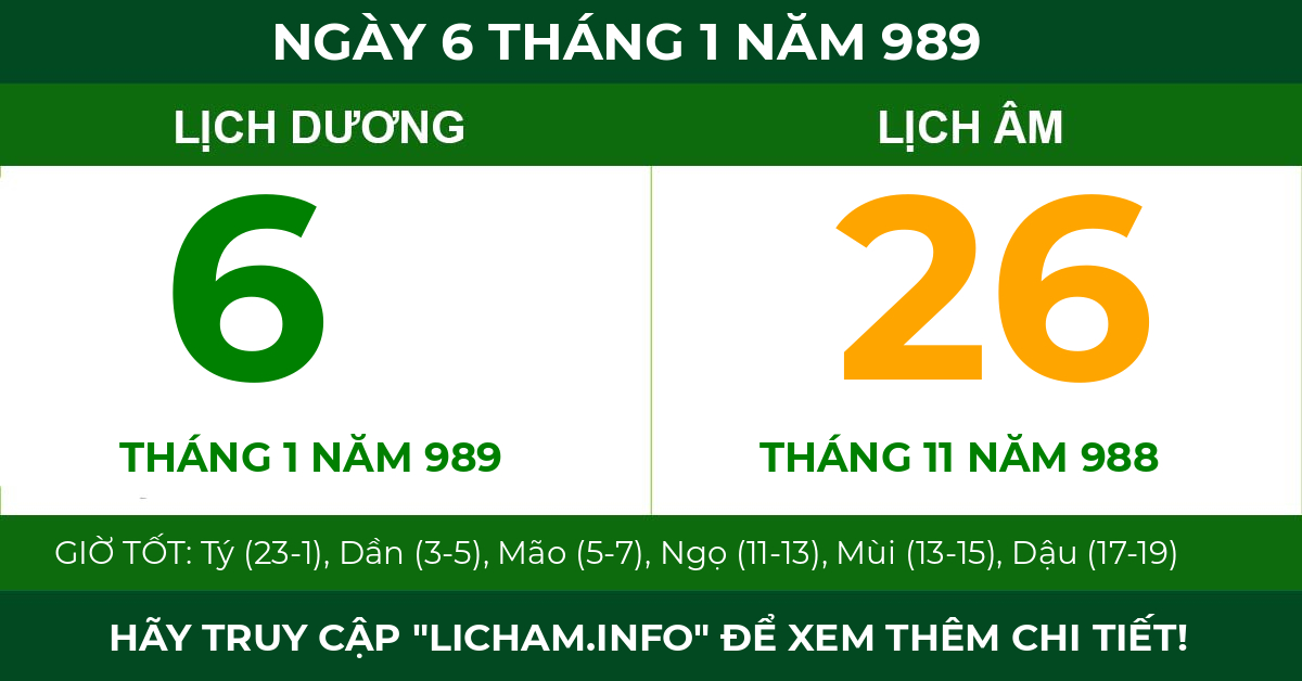 lịch âm ngày 6 tháng 1 năm 989