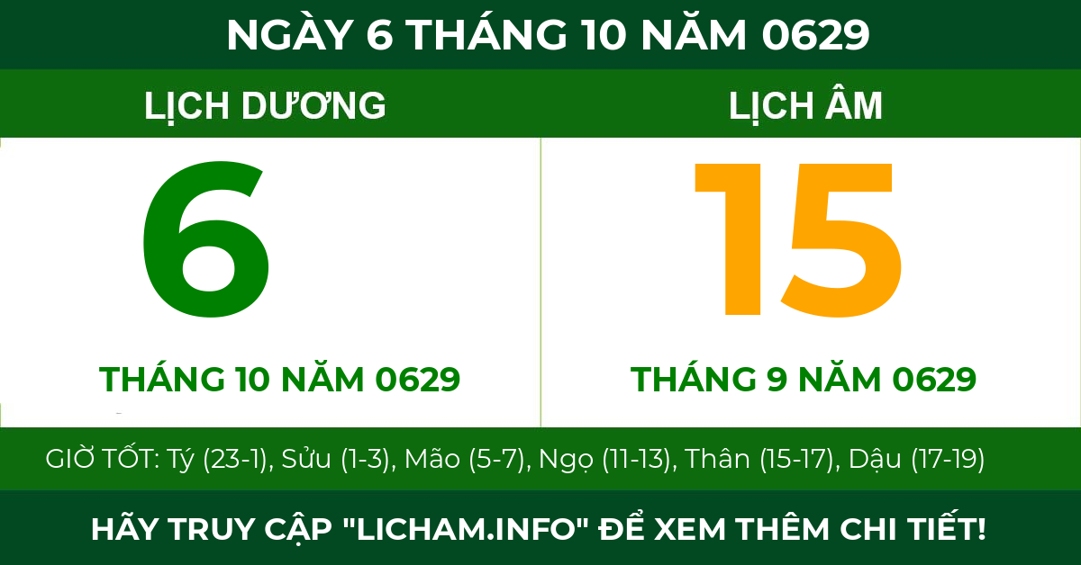lịch âm ngày 6 tháng 10 năm 0629