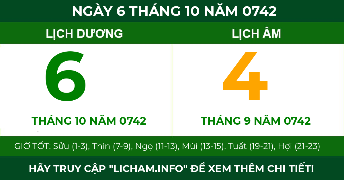 lịch âm ngày 6 tháng 10 năm 0742