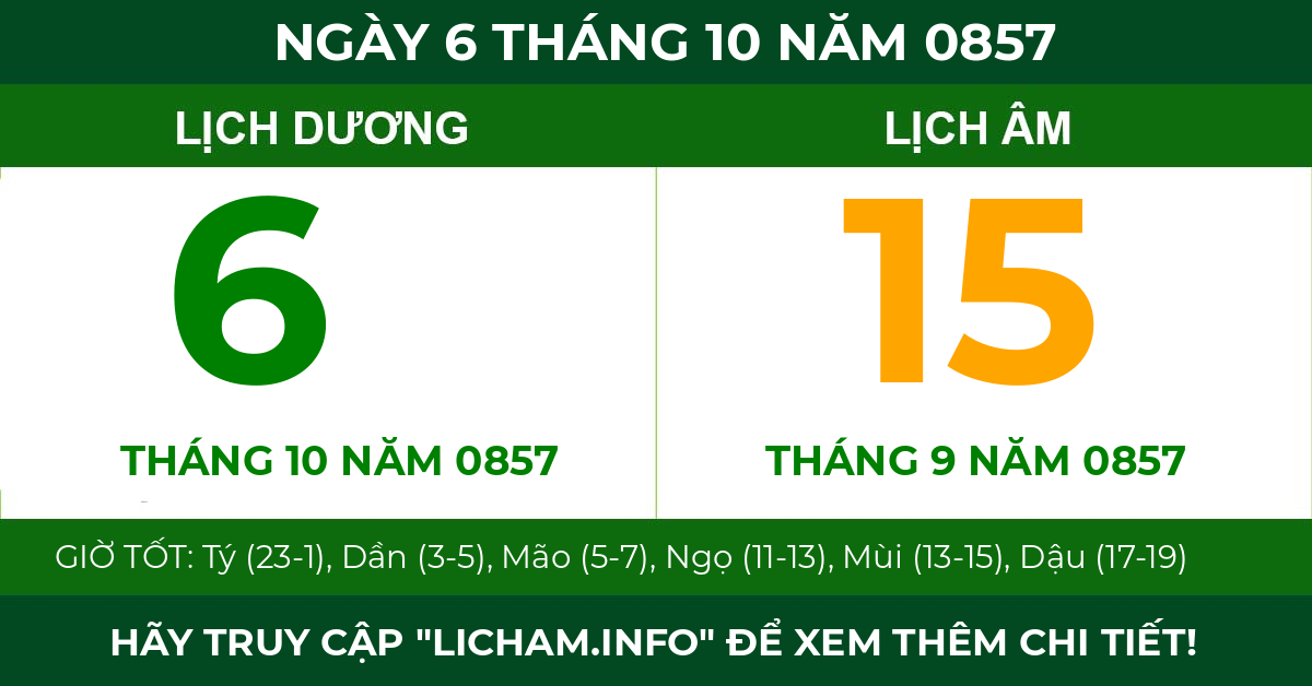 lịch âm ngày 6 tháng 10 năm 0857