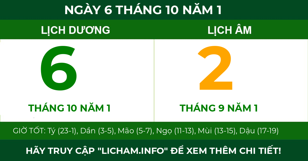 lịch âm ngày 6 tháng 10 năm 1
