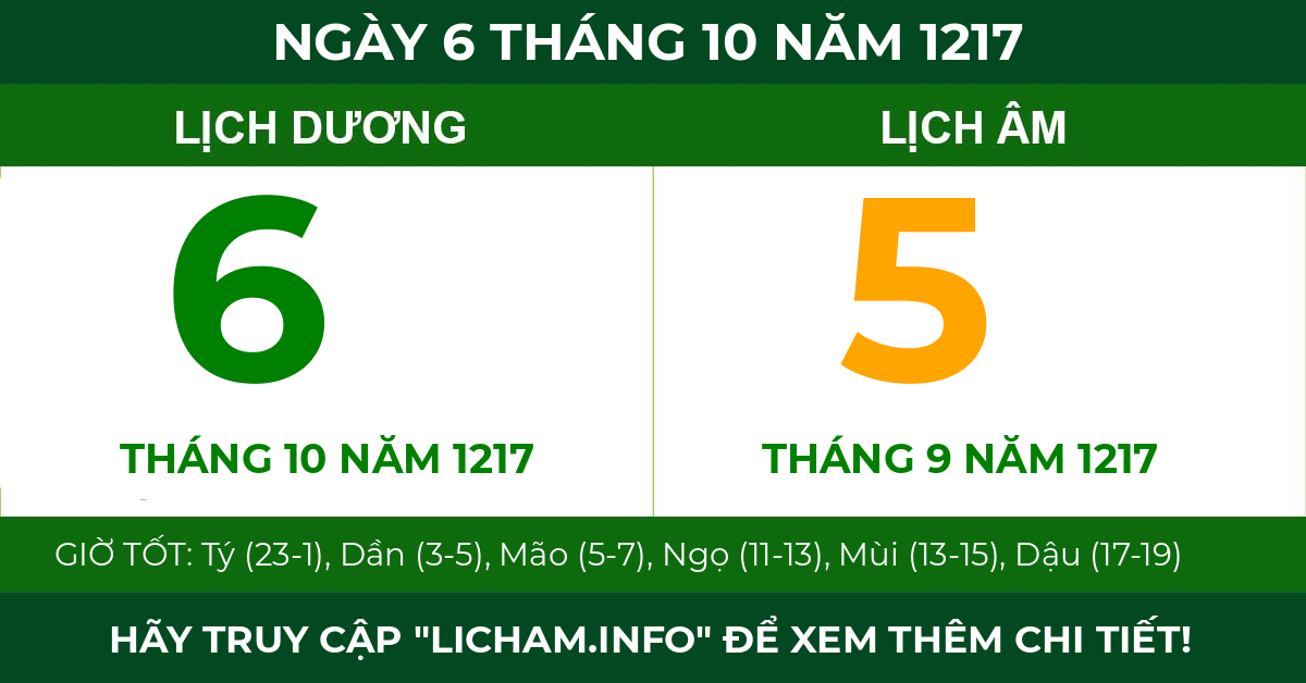 lịch âm ngày 6 tháng 10 năm 1217