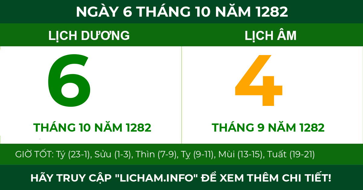 lịch âm ngày 6 tháng 10 năm 1282