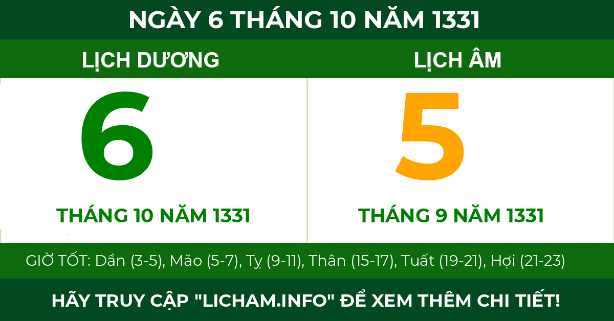 lịch âm ngày 6 tháng 10 năm 1331