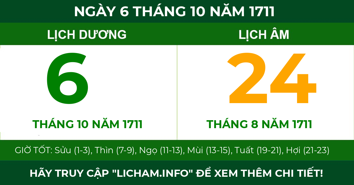 lịch âm ngày 6 tháng 10 năm 1711