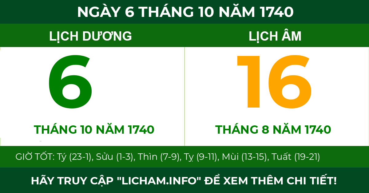 lịch âm ngày 6 tháng 10 năm 1740