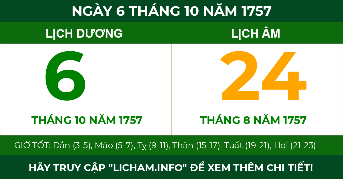 lịch âm ngày 6 tháng 10 năm 1757