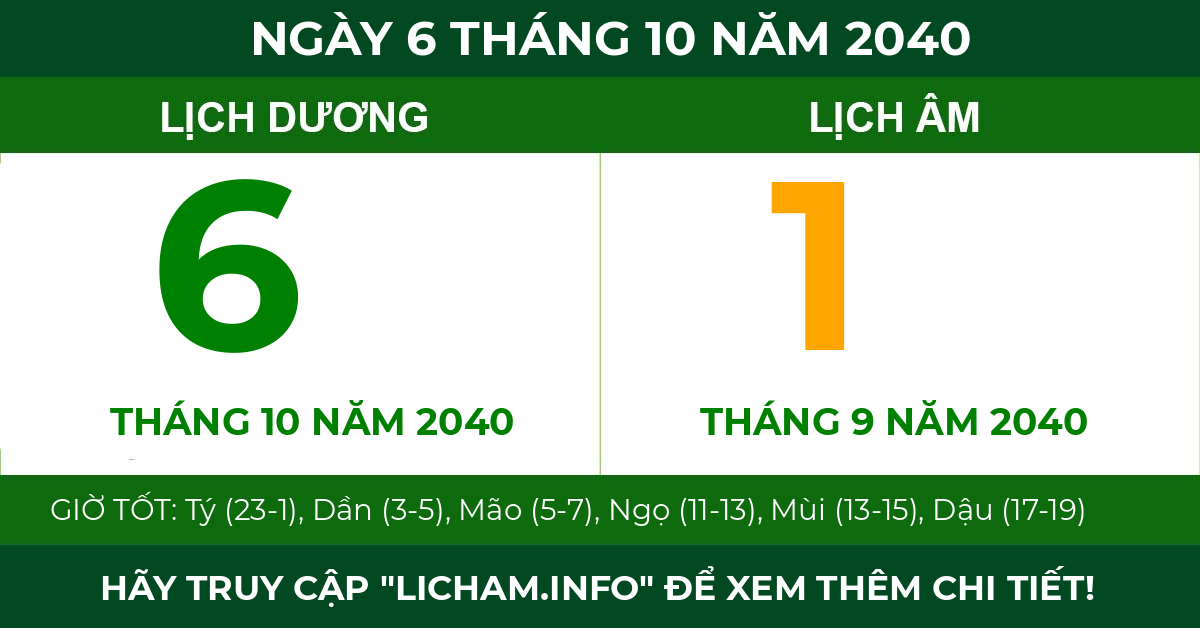 lịch âm ngày 6 tháng 10 năm 2040