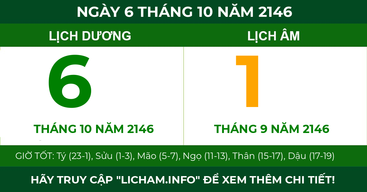lịch âm ngày 6 tháng 10 năm 2146