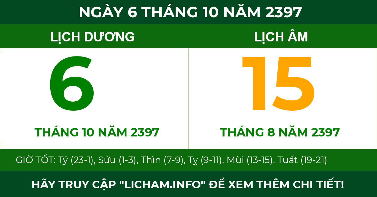 lịch âm ngày 6 tháng 10 năm 2397