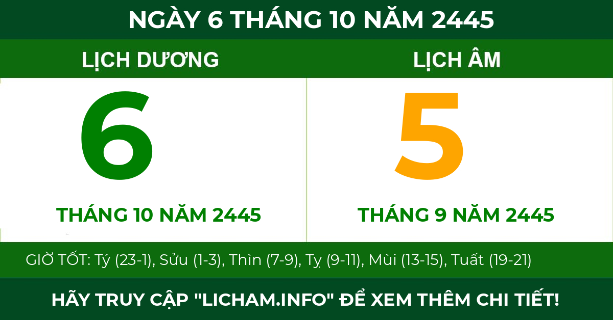 lịch âm ngày 6 tháng 10 năm 2445