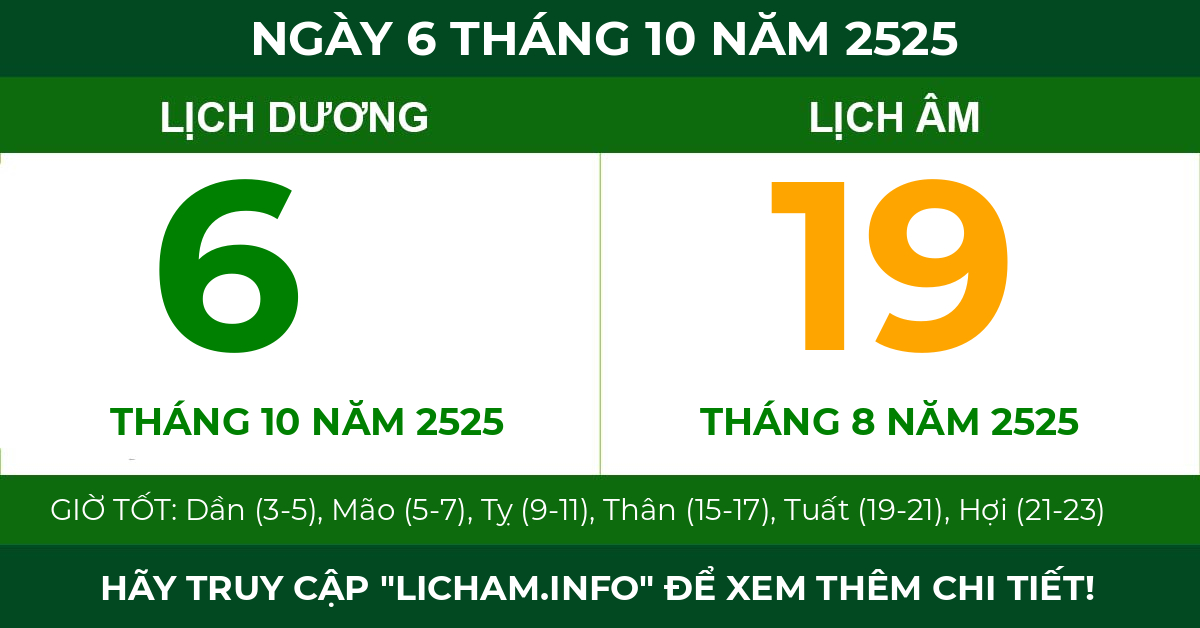 lịch âm ngày 6 tháng 10 năm 2525