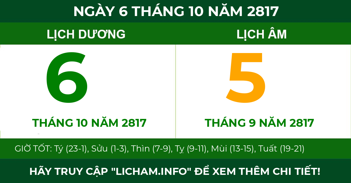lịch âm ngày 6 tháng 10 năm 2817