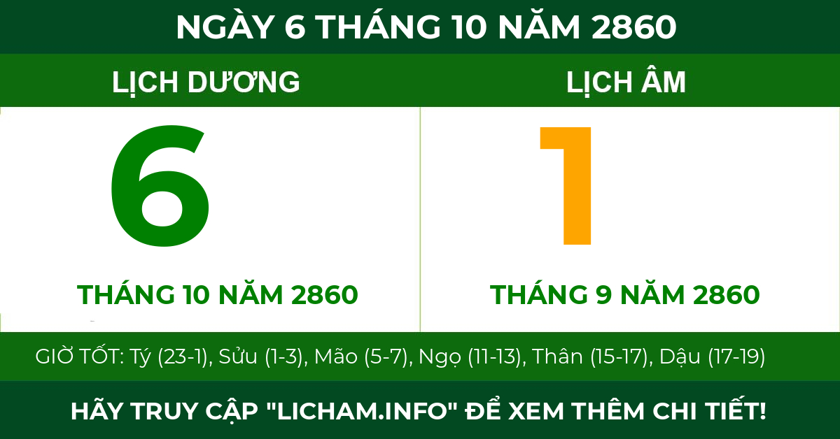 lịch âm ngày 6 tháng 10 năm 2860