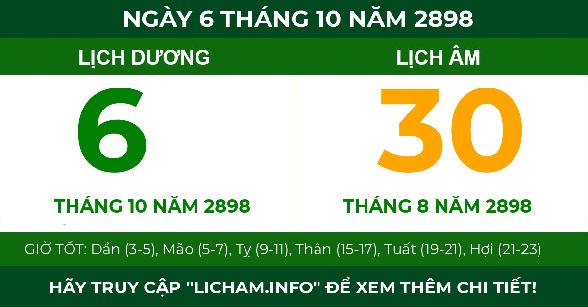 lịch âm ngày 6 tháng 10 năm 2898