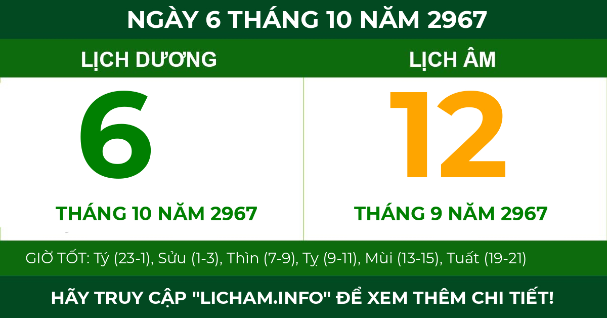 lịch âm ngày 6 tháng 10 năm 2967