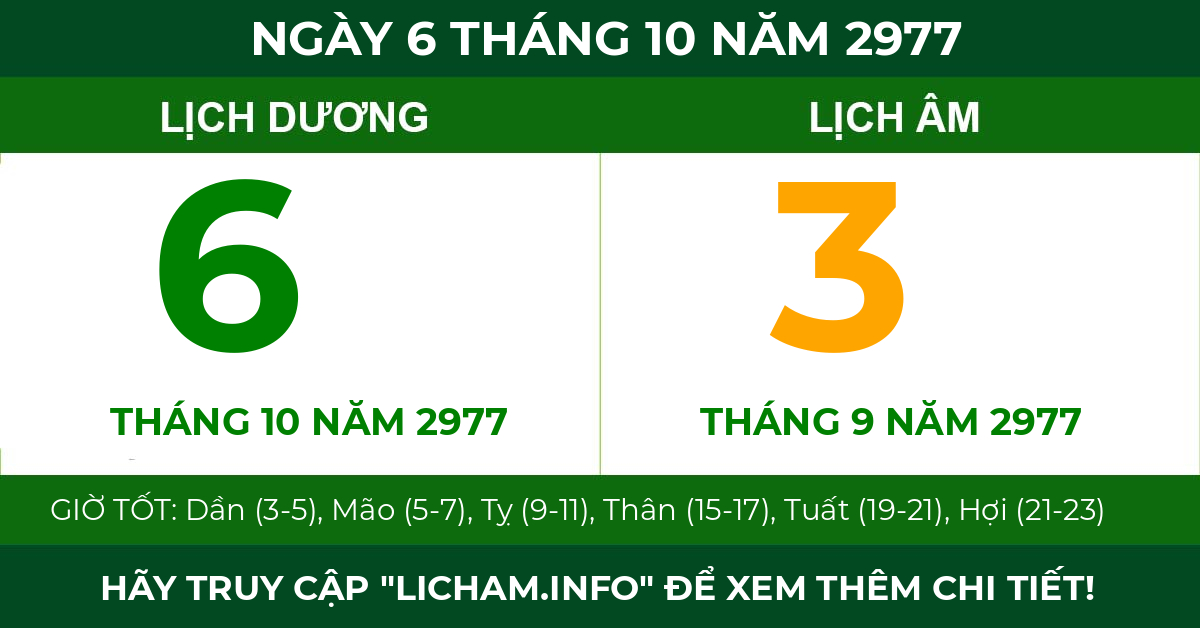 lịch âm ngày 6 tháng 10 năm 2977