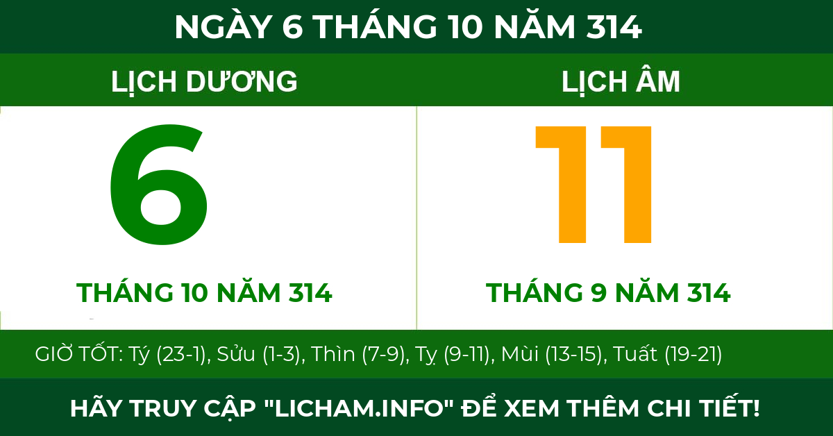 lịch âm ngày 6 tháng 10 năm 314