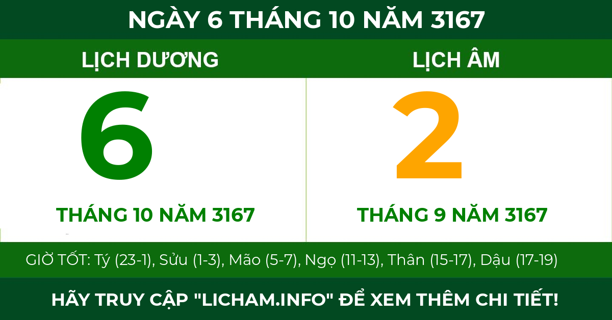 lịch âm ngày 6 tháng 10 năm 3167