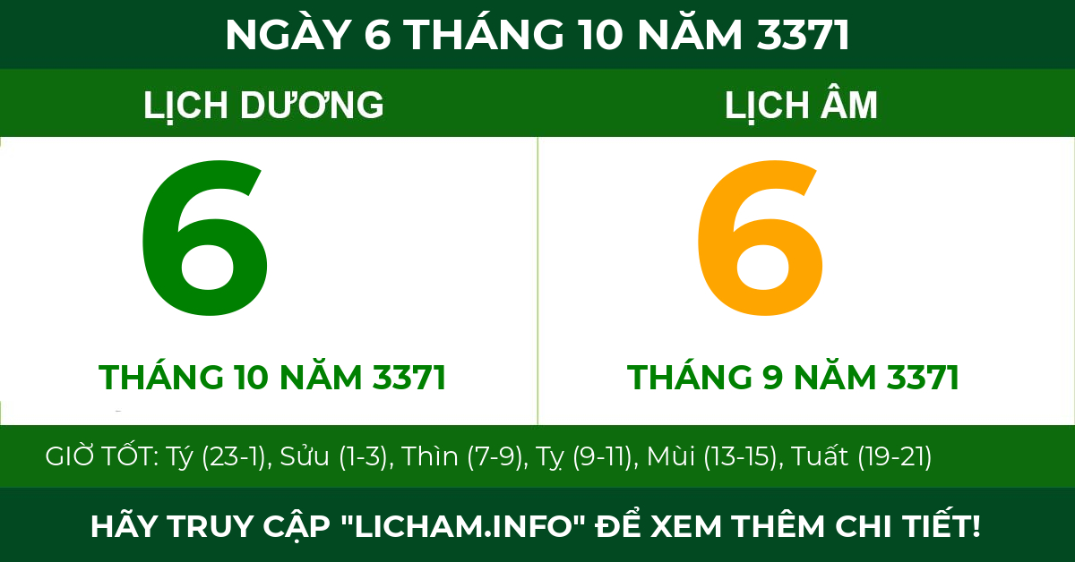 lịch âm ngày 6 tháng 10 năm 3371