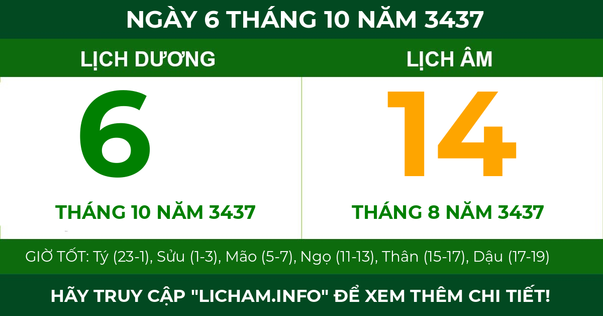 lịch âm ngày 6 tháng 10 năm 3437