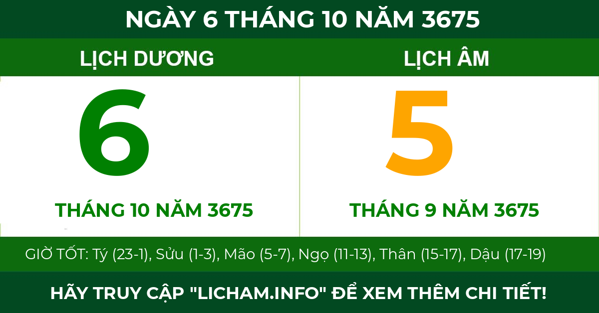 lịch âm ngày 6 tháng 10 năm 3675