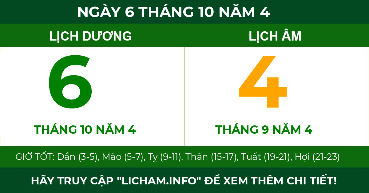 lịch âm ngày 6 tháng 10 năm 4