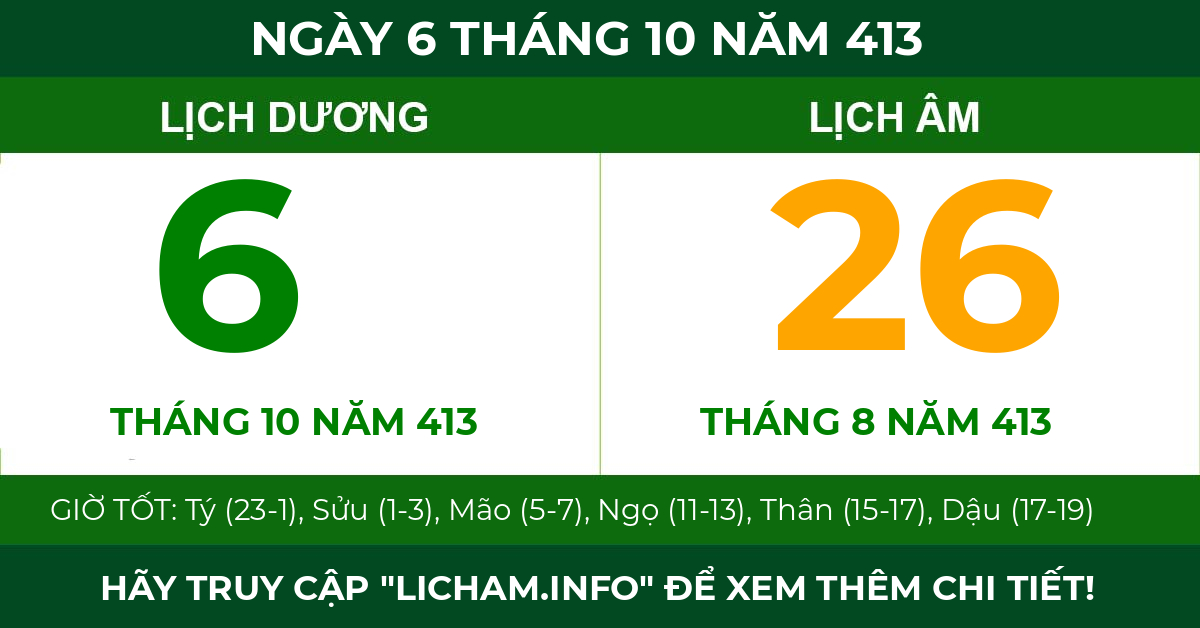 lịch âm ngày 6 tháng 10 năm 413