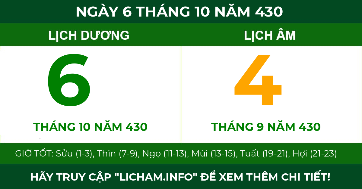 lịch âm ngày 6 tháng 10 năm 430