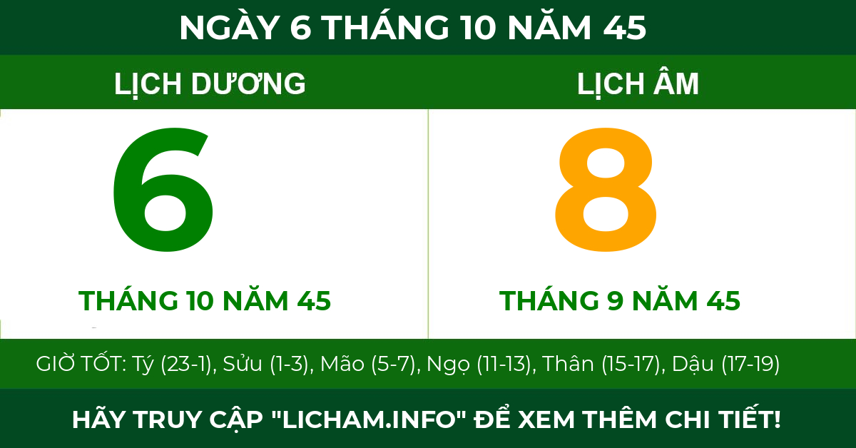lịch âm ngày 6 tháng 10 năm 45