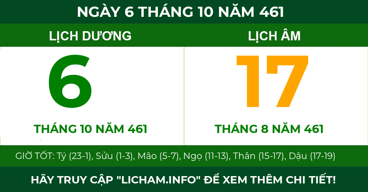 lịch âm ngày 6 tháng 10 năm 461