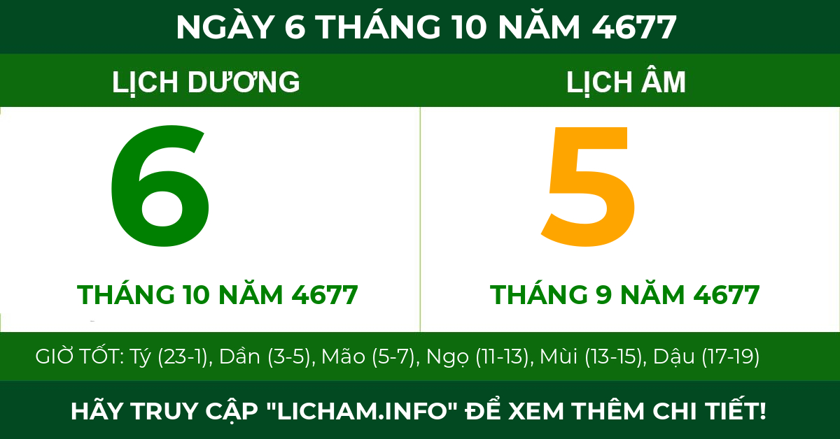 lịch âm ngày 6 tháng 10 năm 4677