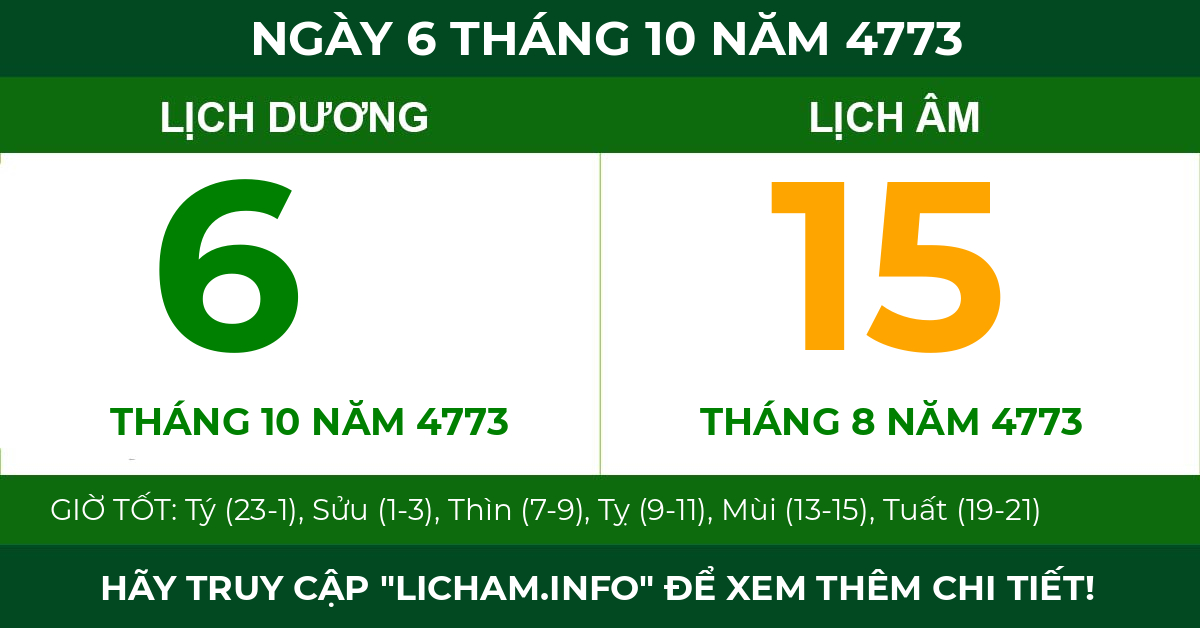 lịch âm ngày 6 tháng 10 năm 4773